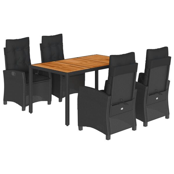 vidaXL Set da Pranzo da Giardino 5 pz Nero con Cuscini in Polyrattan