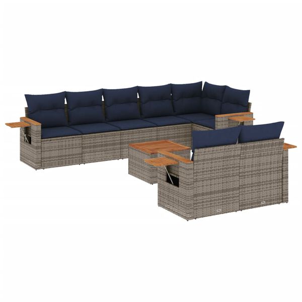 vidaXL Set Divani da Giardino 9 pz con Cuscini Grigio in Polyrattan
