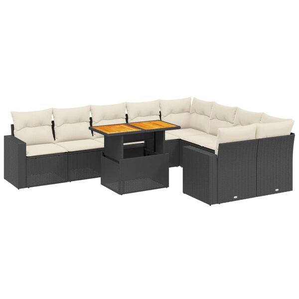 vidaXL Set Divani da Giardino 10pz con Cuscini in Polyrattan Nero