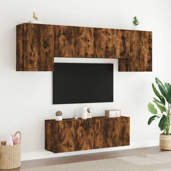 vidaXL Mobili TV a Muro 6pz Rovere Fumo in Legno Multistrato