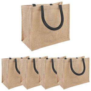 vidaXL Borse in juta 5 Naturale e Nero 26 x 22 x 14 cm 100% Juta Tossa
