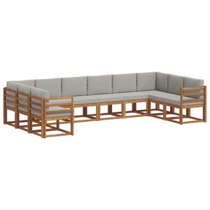 vidaXL Set di divani da esterno 10 pcs Grigio Naturale e Chiaro