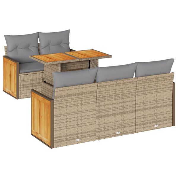 vidaXL Set Divano da Giardino 6 pz con Cuscini Beige Polyrattan Acacia