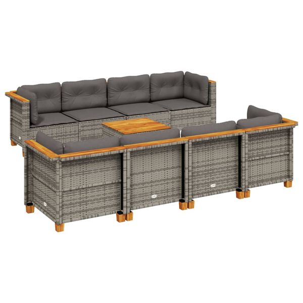 vidaXL Set Divano da Giardino 9 pz con Cuscini Grigio in Polyrattan