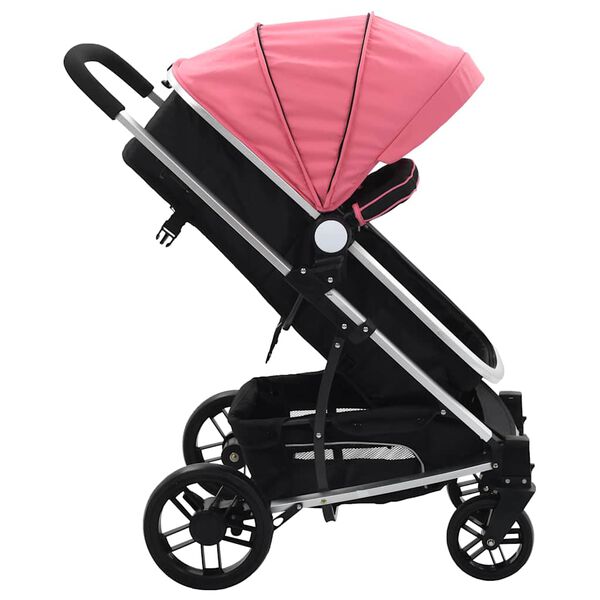 vidaXL Passeggino/Carrozzina 2-in-1 Rosa e Nero in Alluminio