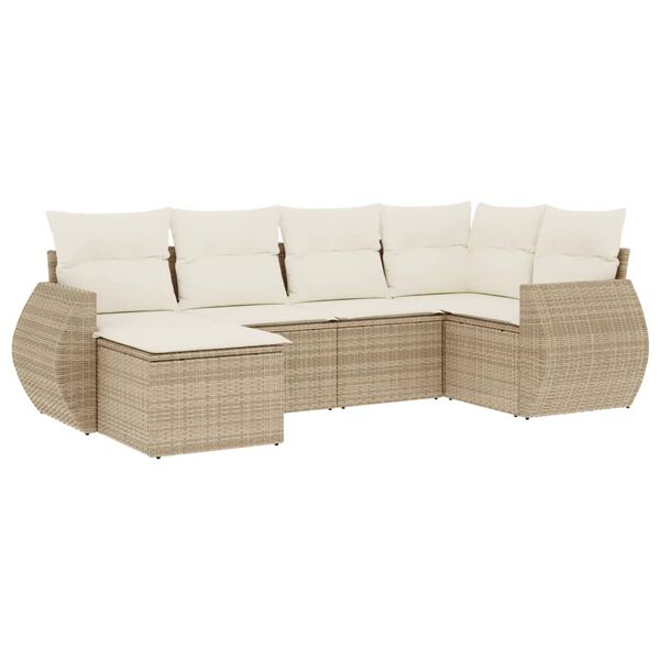 vidaXL Set Divano da Giardino 6 pz con Cuscini Beige in Polyrattan