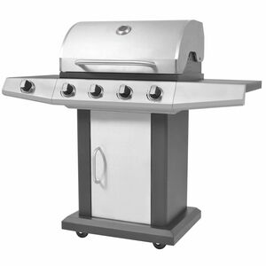 vidaXL Griglia Barbecue a Gas Argento Acciaio con Tubo Metallico
