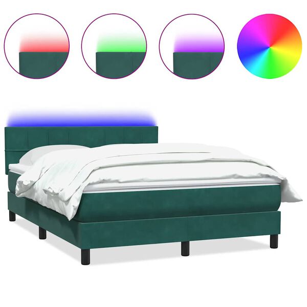 vidaXL Letto a Molle con Materasso e LED Verde Scuro 160x220 cm Velluto