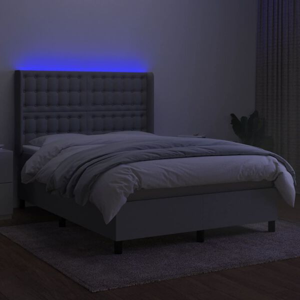 vidaXL Letto a Molle Materasso e LED Grigio Chiaro 140x190 cm Tessuto