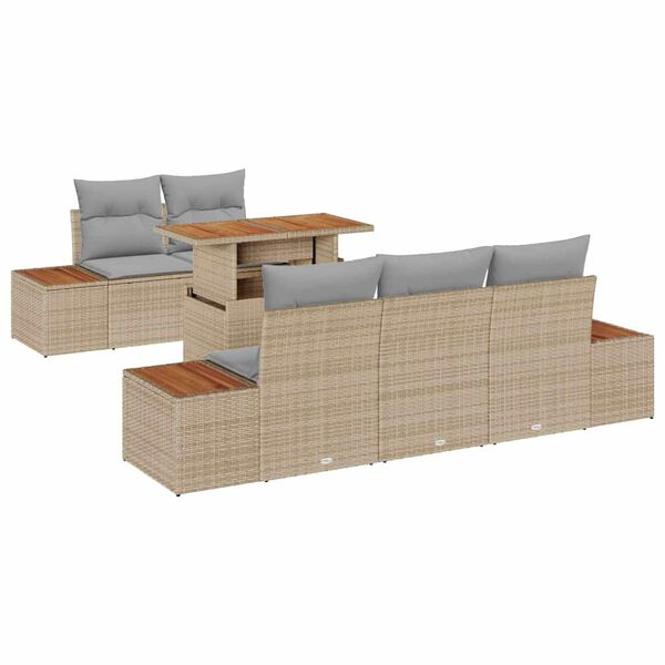vidaXL Set Divano da Giardino 6 pcs Beige Poly Rattan
