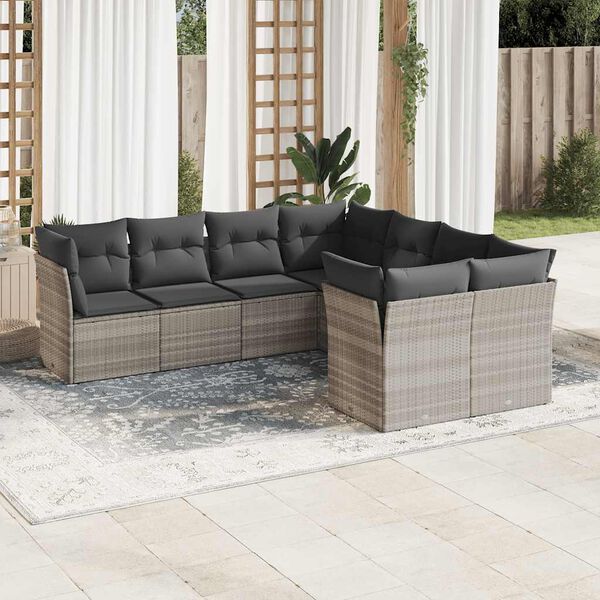 vidaXL Set Divano da Giardino 8pz con Cuscini Grigio Chiaro Polyrattan
