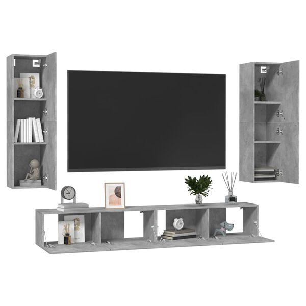 vidaXL Set di Mobili Porta TV 4 pz Grigio Cemento in Legno Multistrato