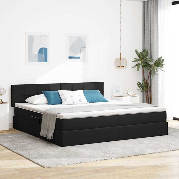 vidaXL Letto con contenitore e LED con led Nero 200 x 200 cm Tessuto