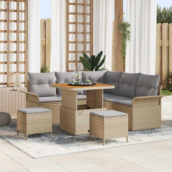 vidaXL Set Divano da Giardino con cuscino 8 pcs Beige e Grigio Chiaro