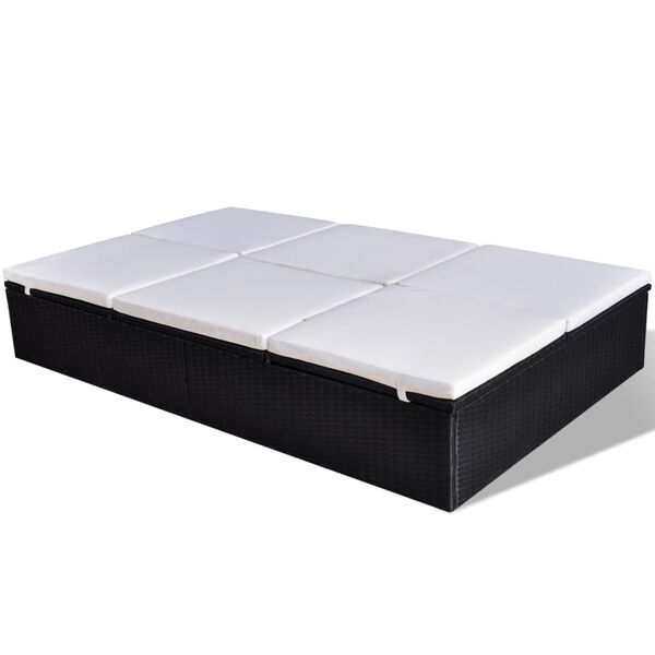 vidaXL Lettino Prendisole Doppio con Cuscino in Polyrattan Nero