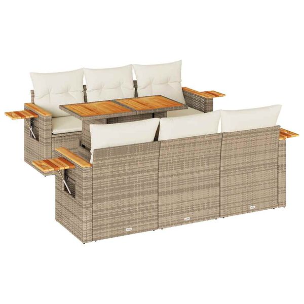 vidaXL Set Divani da Giardino 7 pz con Cuscini Beige Polyrattan Acacia