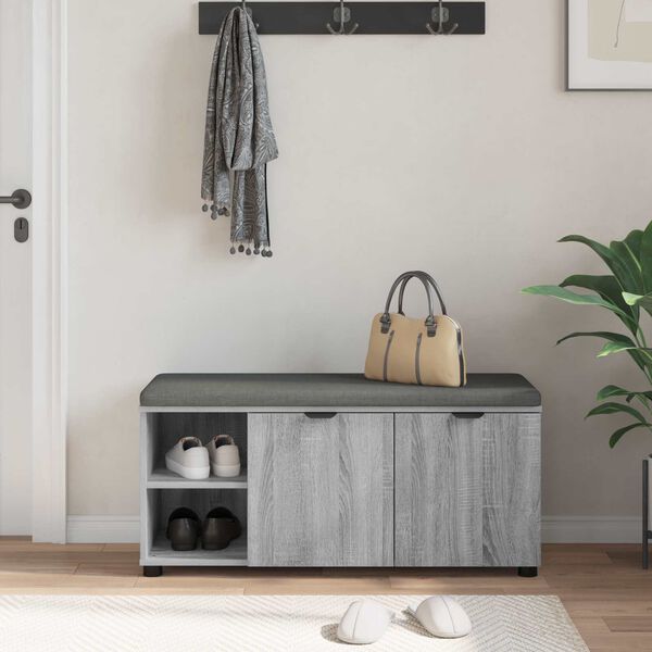 vidaXL Panca per ingresso con cuscino Sonoma grigia 100 x 38 x 46 cm