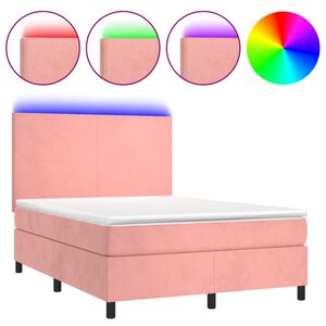 vidaXL Letto a Molle con Materasso e LED Rosa 140x200 cm in Velluto