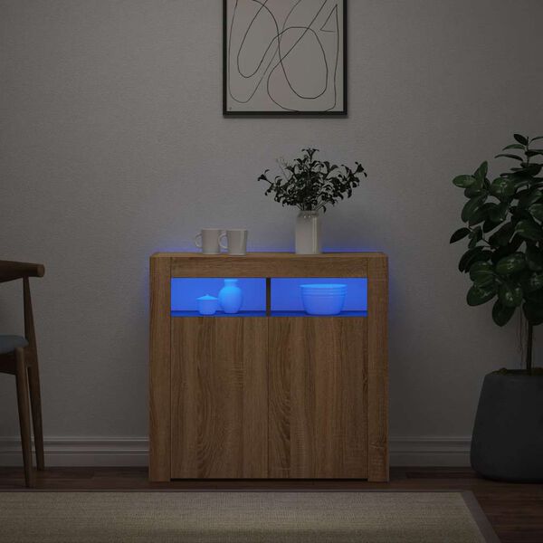 vidaXL Credenza con Luci LED Rovere Sonoma 80x35x75 cm