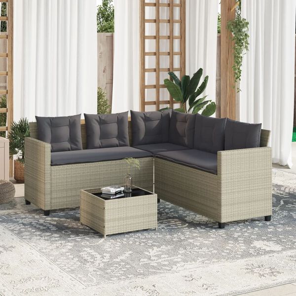 vidaXL Divano Giardino Tavolo e Cuscini a L Grigio Chiaro Polyrattan