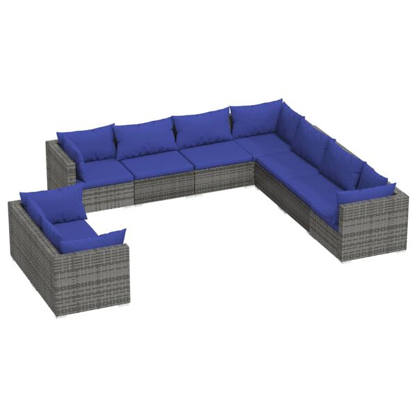 vidaXL Set Divani da Giardino 9 pz con Cuscini in Polyrattan Grigio