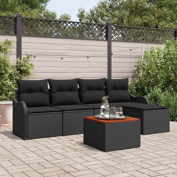 vidaXL Set Divano da Giardino con cuscino 6 pcs Nero polyrattan
