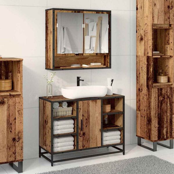 vidaXL Mobile da Bagno Legno vecchio 80 x 33 x 60 cm Legno multistrato