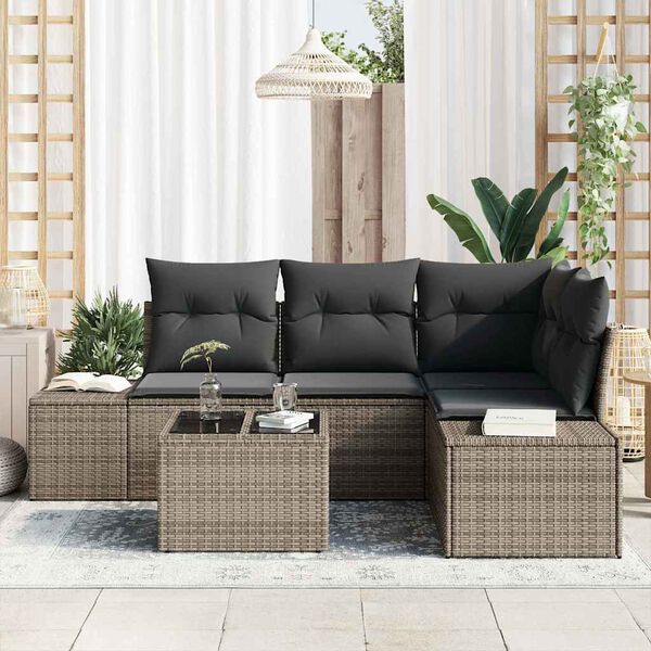vidaXL Set Divano da Giardino 5 pcs Grigio polyrattan