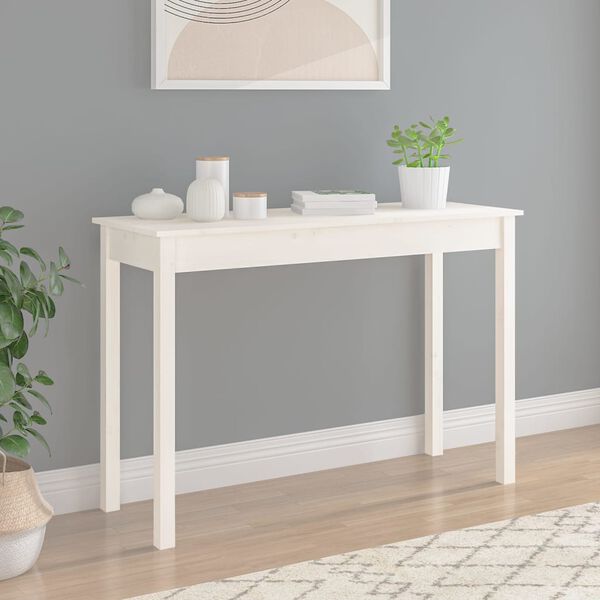 vidaXL Tavolo Consolle Bianco 110x40x75 cm in Legno Massello di Pino