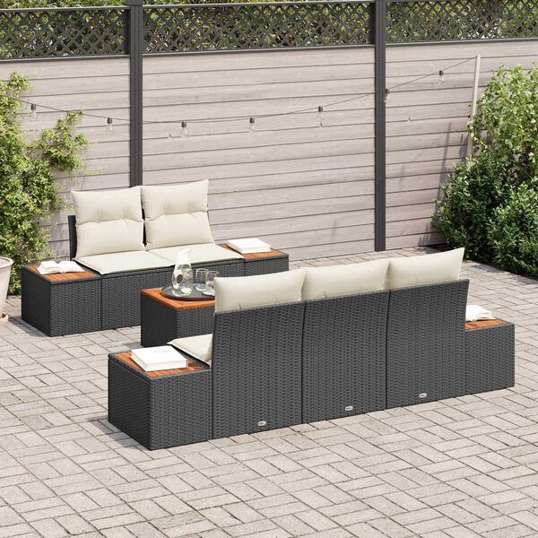 vidaXL Set Divano da Giardino con cuscino 6 pcs Nero Poly Rattan