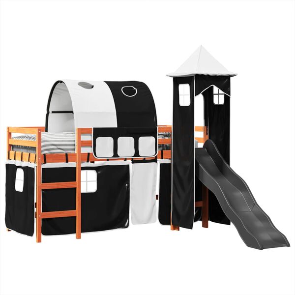 vidaXL Letto a Soppalco con Torre Bambini Bianco e Nero 80x200cm Pino