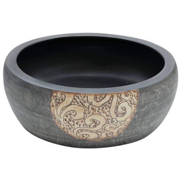 vidaXL Lavabo da Appoggio Nero e Marrone Rotondo &Phi;41x14 cm Ceramica