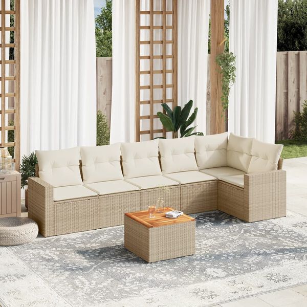 vidaXL Set Divani da Giardino 7 pz con Cuscini Beige in Polyrattan