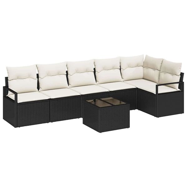 vidaXL Set di divani con cuscino 7 pcs Nero polyrattan