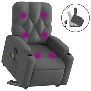 vidaXL Poltrona Alzapersona Massaggi Reclinabile Grigio Scuro Tessuto