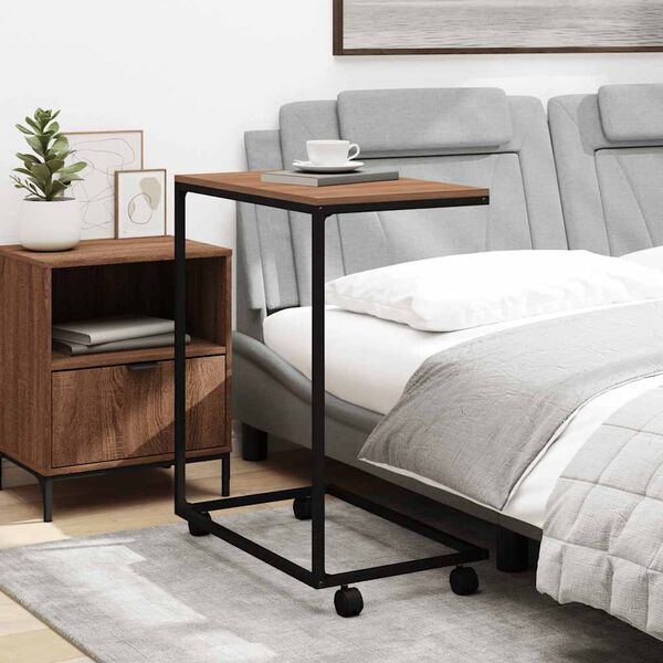 vidaXL Tavolino con Ruote Nero 55x35x70 cm in Legno Multistrato