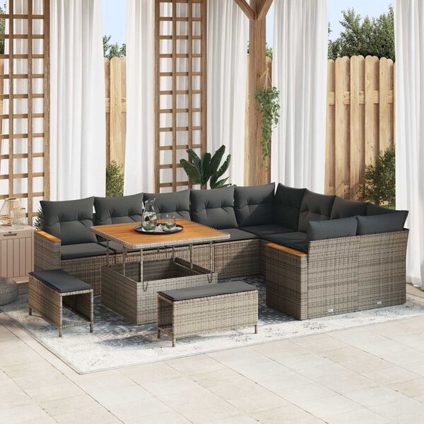 vidaXL Set Divano da Giardino con cuscino Grigio Poly Rattan