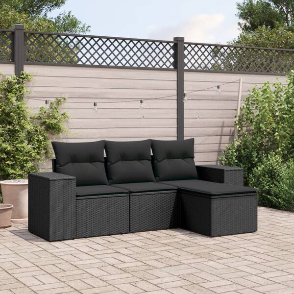 vidaXL Set Divani da Giardino 4 pz con Cuscini Nero in Polyrattan