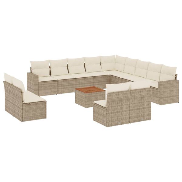 vidaXL Set Divani da Giardino 14pz con Cuscini in Polyrattan Beige