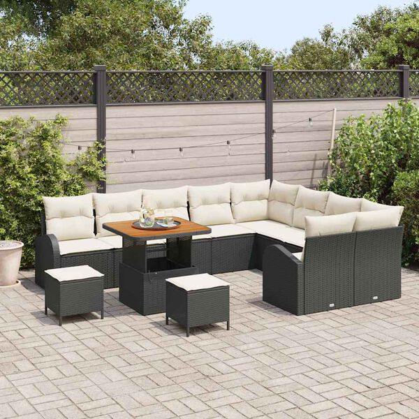 vidaXL Set Divano da Giardino 12 pcs Nero e Crema 80 x 80 x 71 cm