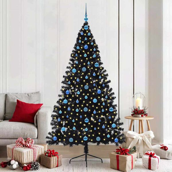 vidaXL Albero di Natale artificiale con luci integrate Nero 210 cm PVC