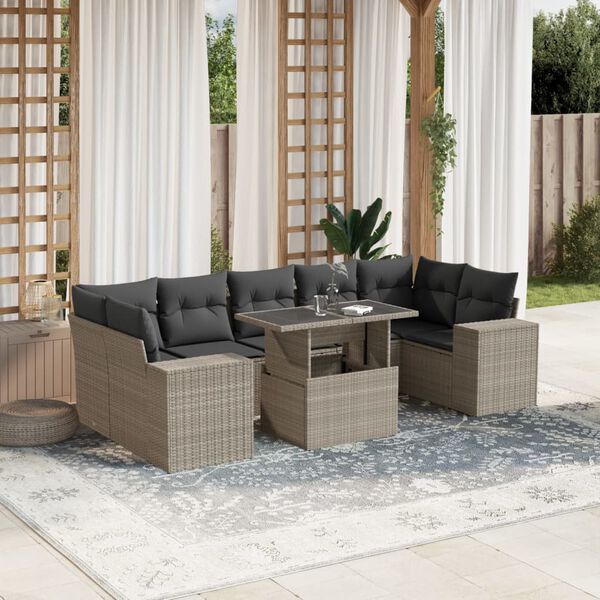 vidaXL Set Divano da Giardino 8pz con Cuscini Grigio Chiaro Polyrattan