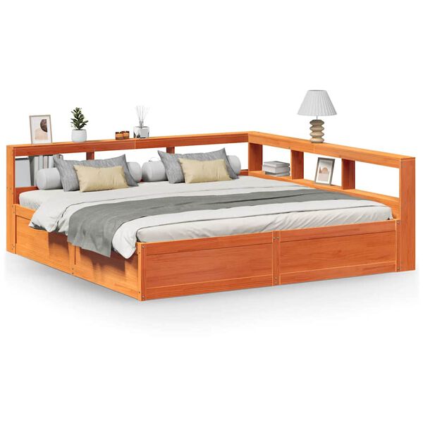 vidaXL Letto Libreria senza Materasso Marrone Cera 180x200 cm in Pino