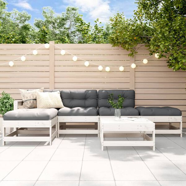 vidaXL Set Divani da Giardino 6pz con Cuscini in Legno Massello Bianco