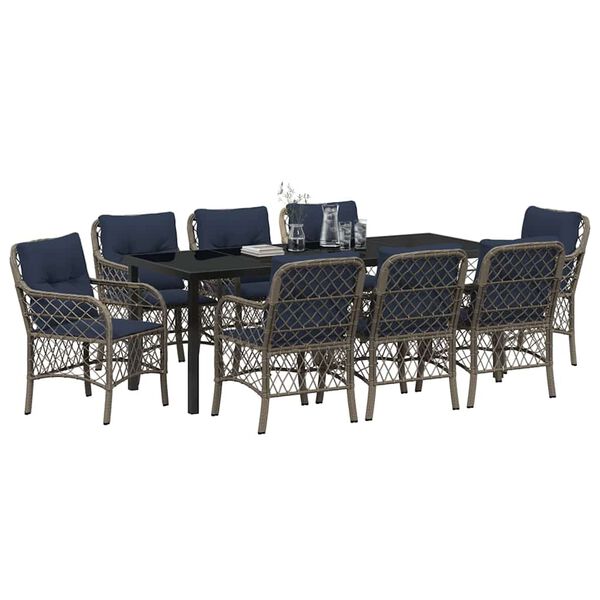vidaXL Set da Pranzo per Giardino 9 pcs Grigio e Nero Rattan