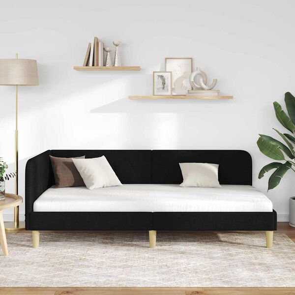 vidaXL Cornice del letto ad angolo Nero 90 x 200 cm Tessuto