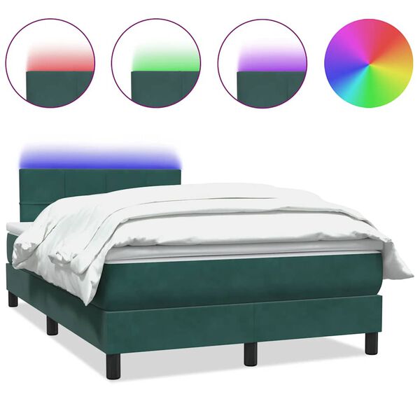 vidaXL Letto a Molle con Materasso e LED Verde Scuro 120x220 cm Velluto