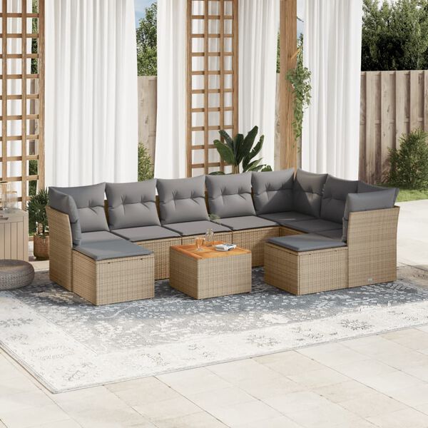 vidaXL Set Divano da Giardino 10 pz con Cuscini Beige Misto Polyrattan