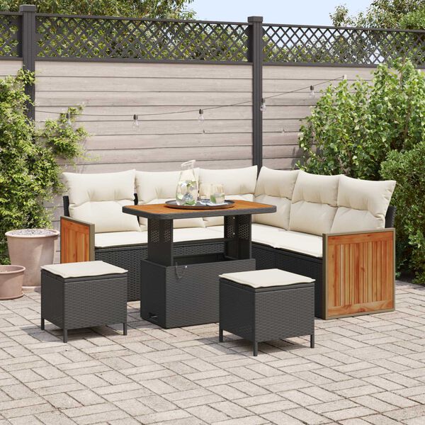 vidaXL Set Divano da Giardino 9 pcs Nero e Crema polyrattan