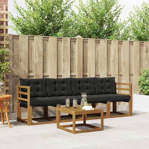 vidaXL Set di divani da esterno con cuscino 5 pcs Naturale e Nero